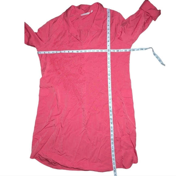 Soft Surroundings Coral Embroidered Weekender Tencel Shirt Dress Size XL - Picture 6 of 7